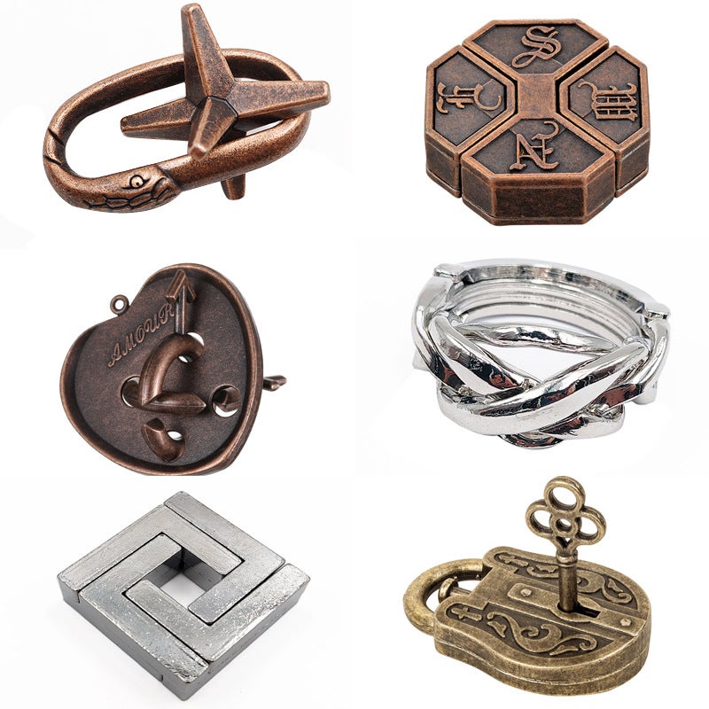Puzzle Zinc Alloy Intelligence Release Suit Nine Chain Unlock Press Educational Toy Luban Lock Magic Kongming Lock - Image 1